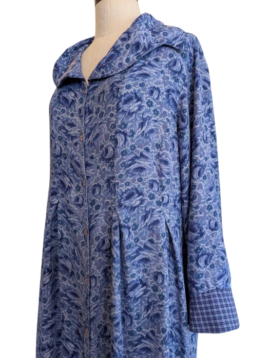 April Cornell Dresses & Skirts - Vintage April Cornell Indigo Floral & Plaid, Button Front, Tie Back Maxi Dress.